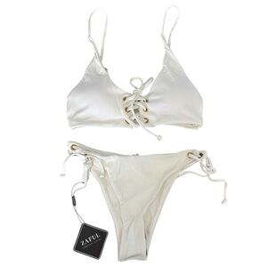 Zaful White Ribbed Bikini Set Size Medium NWT